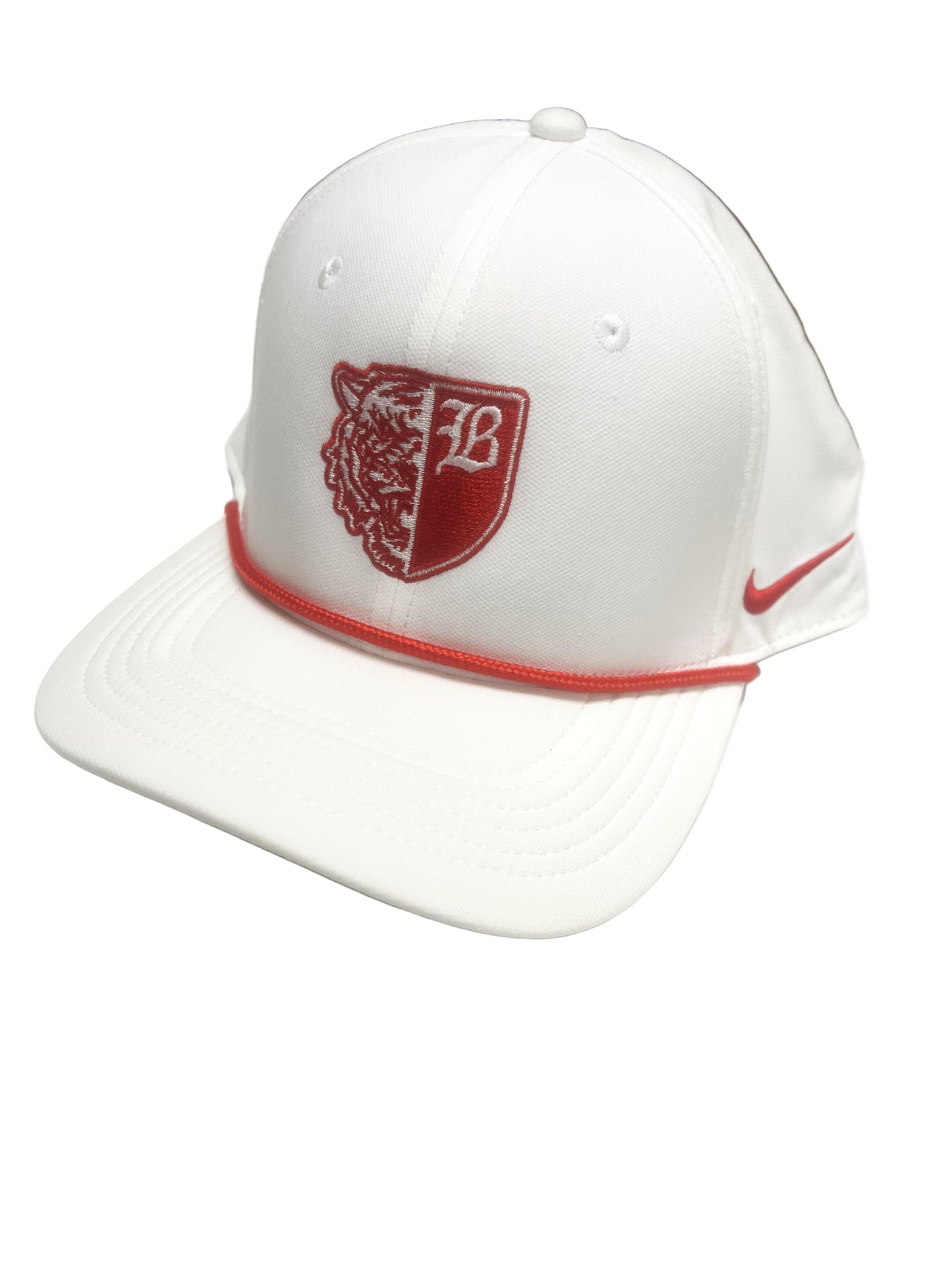 Hat: Nike White/Red Rope Half Tiger/Shield