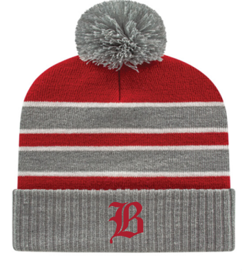 Beanie: Grey & Red Stripe