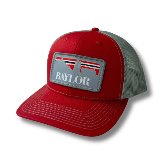 Hat: Red/Grey Trucker Skyline Patch